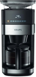 Krups Kaffeemaschine mit integriertem Mahlwerk und Timer, 180g Bohnenbehälter, 1,25L Kapazität, Auto-Off, 3 Mahlgrade, Schwarz