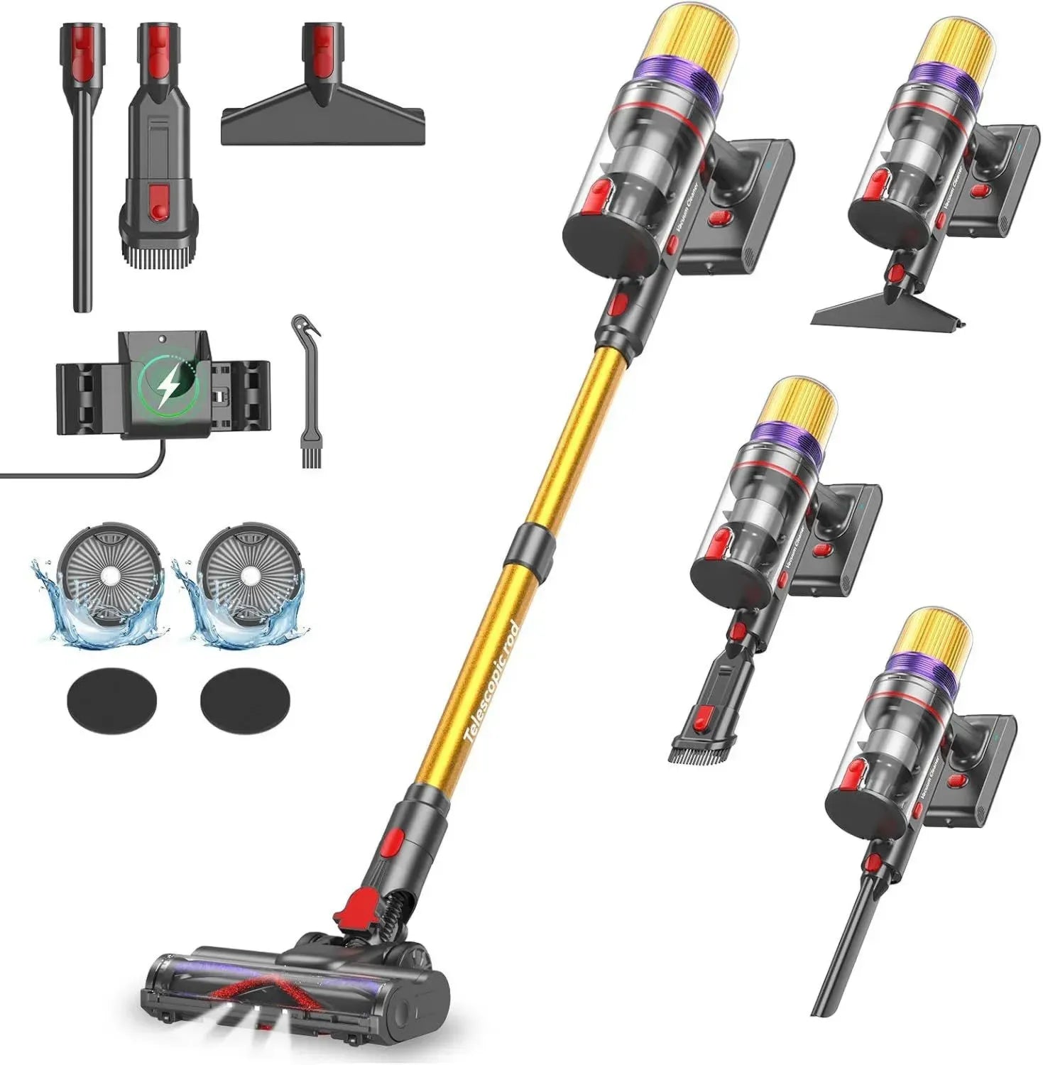 Kabelloser Akku-Staubsauger V16, 600W/55Kpa, 80 Minuten Laufzeit, LED-Touchscreen, Anti-Verhedderung Bürste, ideal für Teppiche, Tierhaare und Hartböden