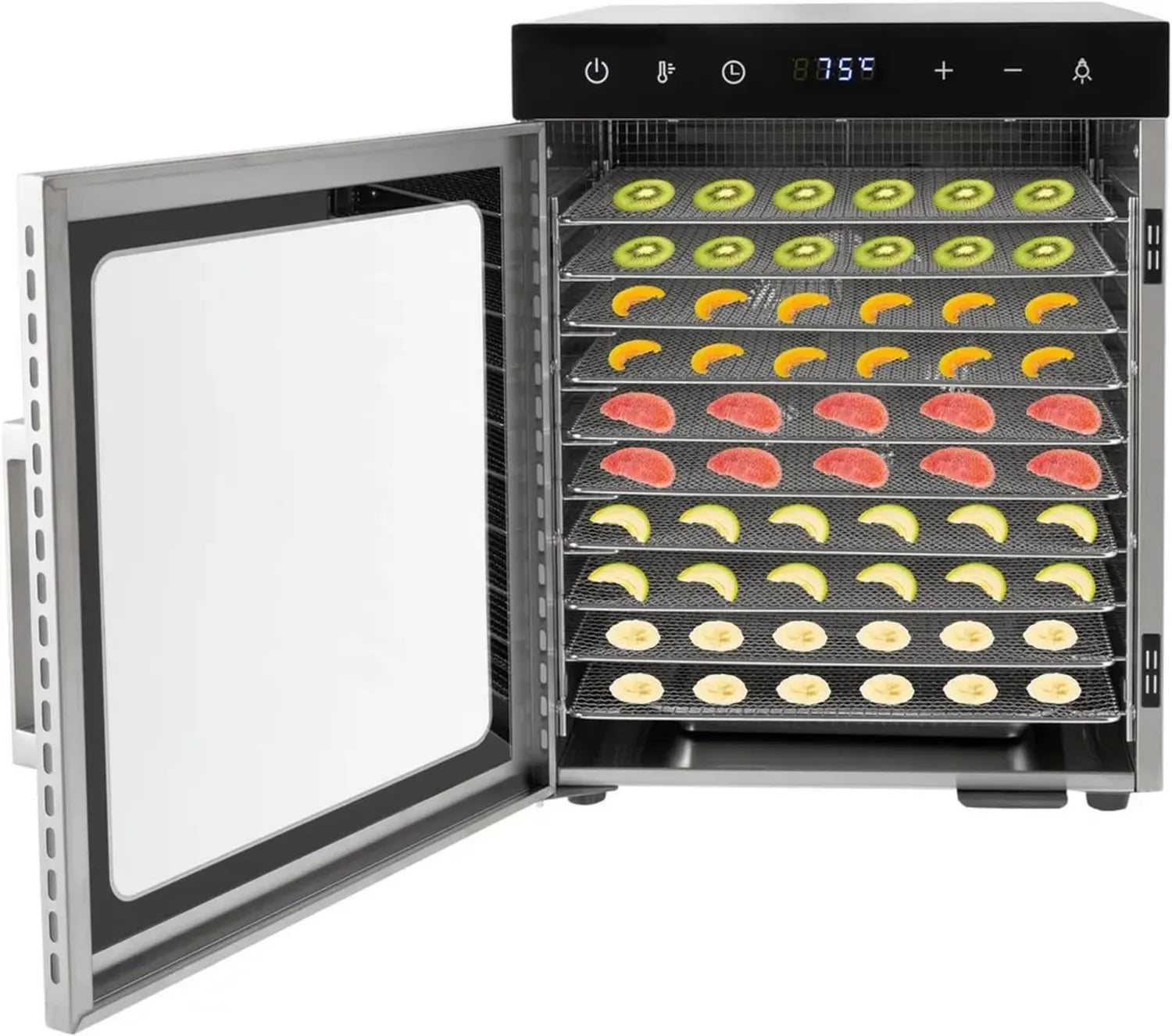 Energieeffizienter 10-Schicht-Dörrapparat aus Edelstahl, 800 W, ideal für Früchte, Fleisch und Pilze