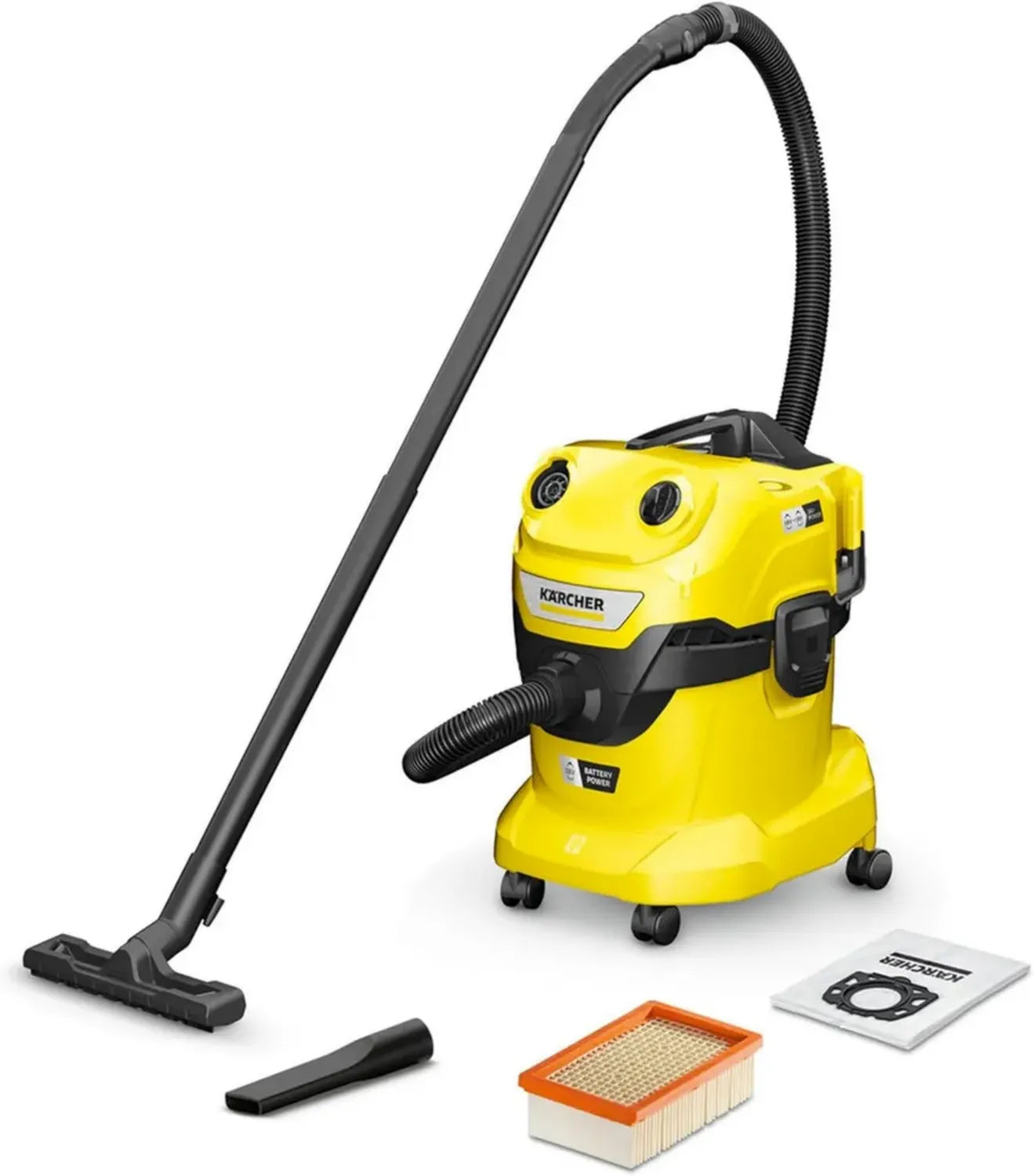 Karcher WD 4-18 Dual Akku-Nass-/Trockensauger, 36V, 20L Kunststoffbehälter, Blasfunktion, inkl. Flachfaltenfilter & Vliesfilterbeutel