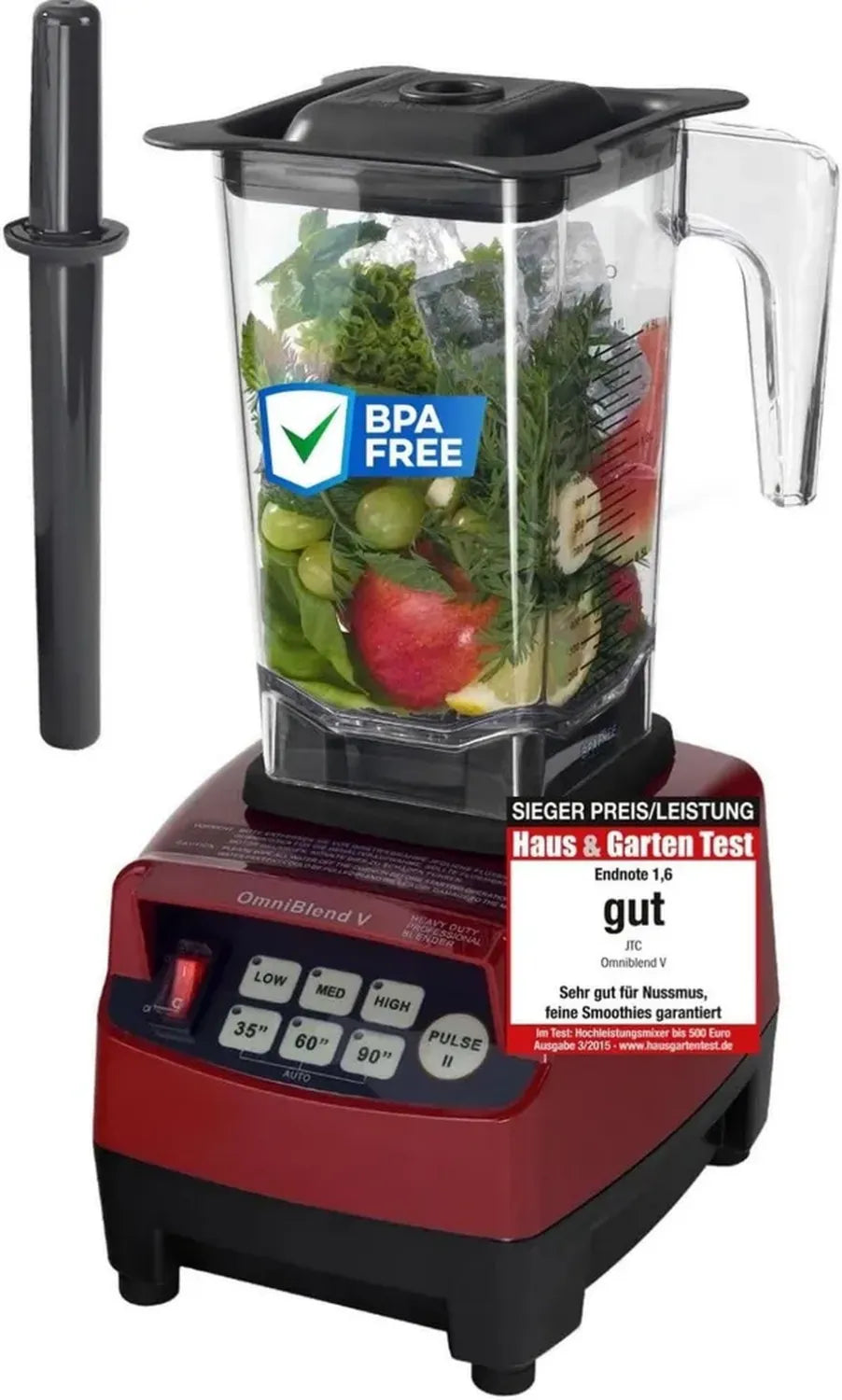 Professioneller 1,5L Standmixer in Rot mit Edelstahlklingen – Perfekt für grüne Smoothies
