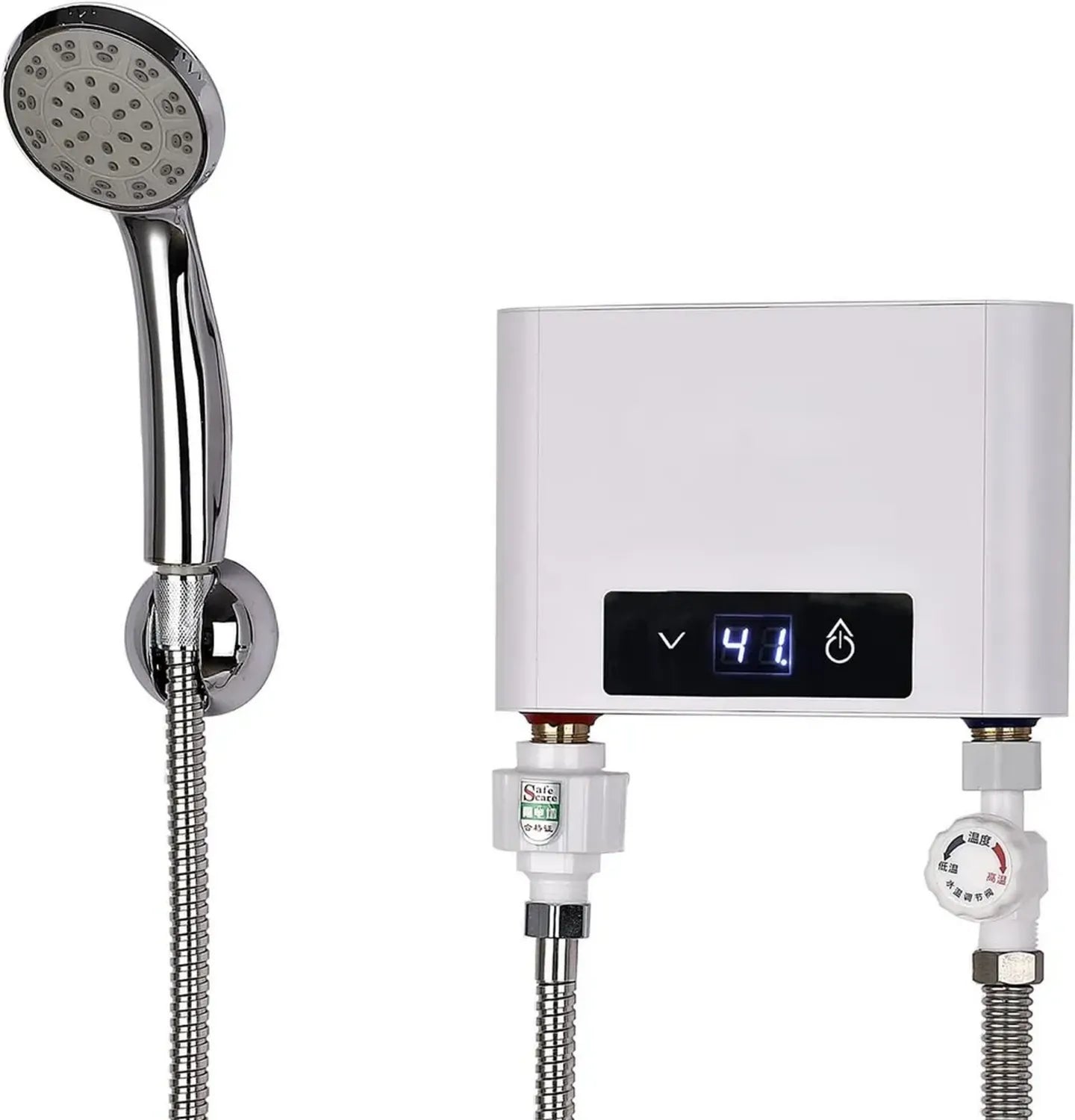 Elektronischer Boiler 3500W mit Duschset, 220V, Temperaturregelung 30-52°C, für Bad und Küche, Weiß