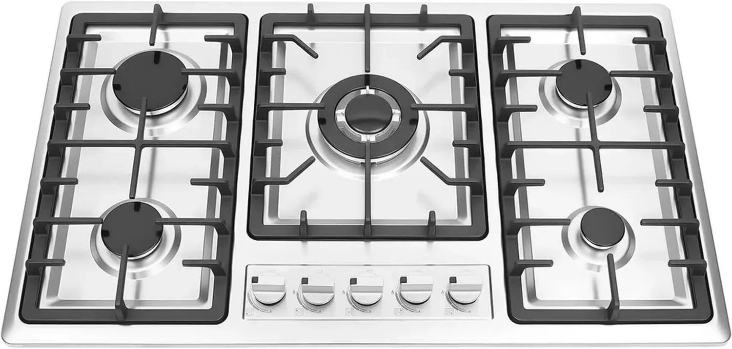 Edelstahl 5-Flammen-Gaskochfeld mit Sicherheitsabschaltung für Gastronomie